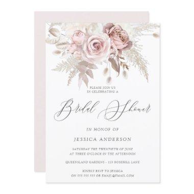 Dusty Rose Blush Boho Ivory Floral Bridal Shower I Invitations