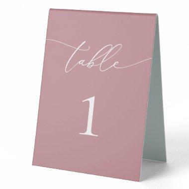 Dusty Rose Blush Minimalist Wedding Table Number Table Tent Sign