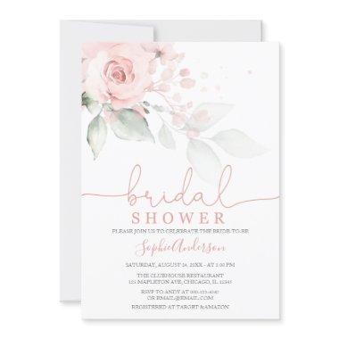 Dusty Rose Blush Pink Floral Bridal Shower Invitations