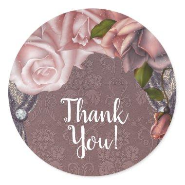 Dusty Rose Blush Pink Roses Vintage Bridal Shower Classic Round Sticker