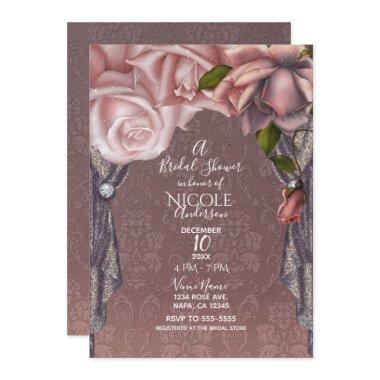 Dusty Rose Blush Pink Roses Vintage Bridal Shower Invitations