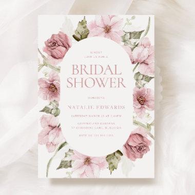 Dusty Rose, Blush & Sage Watercolor Bridal Shower Invitations