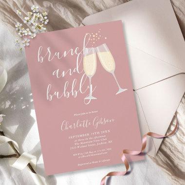 Dusty Rose Brunch And Bubbly Bridal Shower Invitations