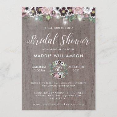 Dusty Rose & Burgundy Rustic Wood Bridal Shower Invitations
