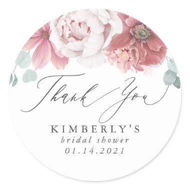 Dusty Rose Color Floral Thank You Classic Round Sticker