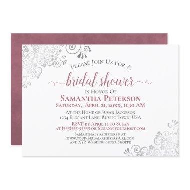 Dusty Rose Elegant Silver Lace White Bridal Shower Invitations