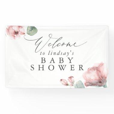 Dusty Rose Floral Baby or Bridal Shower Welcome Banner