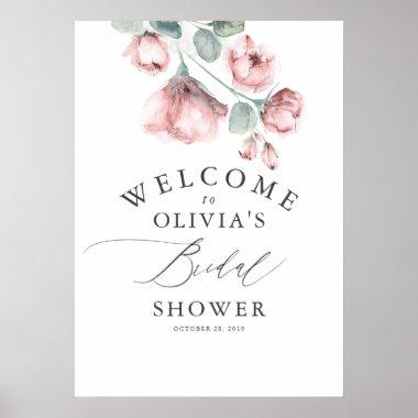 Dusty Rose Floral Elegant Bridal Shower Welcome Poster