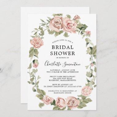 Dusty Rose Floral Eucalyptus Bridal Shower Invitations