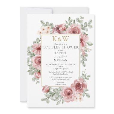 Dusty Rose Floral Gold Monogram Couples Shower
