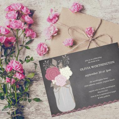 Dusty Rose Floral Mason Jar Bridal Shower Invitations