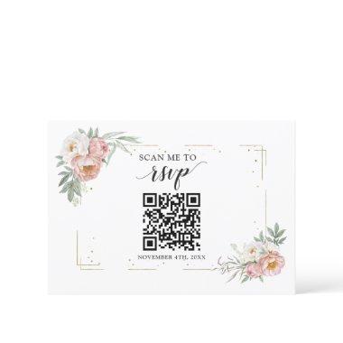 Dusty Rose Floral QR Code Add your URL Wedding   RSVP Card