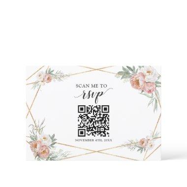 Dusty Rose Floral QR Code Add your URL Wedding   RSVP Card