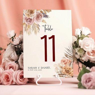 Dusty Rose Floral Wreath Wedding Table Numbers