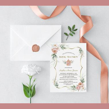 Dusty Rose Flowers Airy Greenery Bridal Shower Invitations