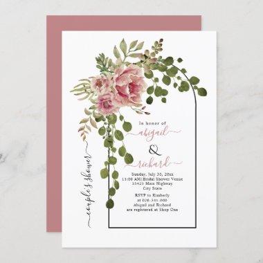 Dusty rose flowers arch wedding couples shower Invitations