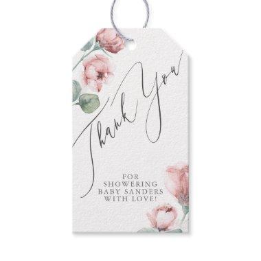 Dusty Rose Flowers Elegant Thank You Gift Tags