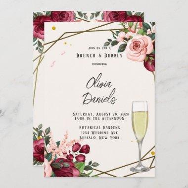 Dusty Rose Geometric Floral Brunch and Bubbly Invitations