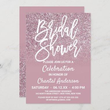 Dusty Rose Gold Pink Glitter Ombre Bridal Shower Invitations