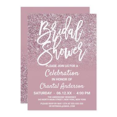 Dusty Rose Gold Pink Glitter Ombre Bridal Shower Invitations