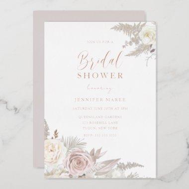 Dusty Rose & Ivory Floral Bridal Shower Rose Gold Foil Invitations