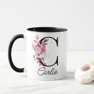 Dusty Rose Mauve Floral Letter C Monogram Mug