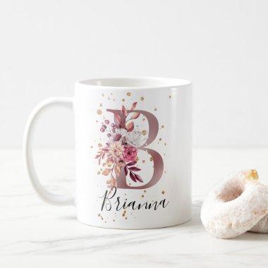 Dusty Rose Mauve Pink Floral Monogram Letter B Coffee Mug