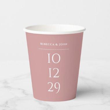 Dusty Rose Minimalist Special Date Wedding Paper Cups