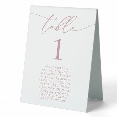 Dusty Rose Minimalist Wedding Table Number Table Tent Sign