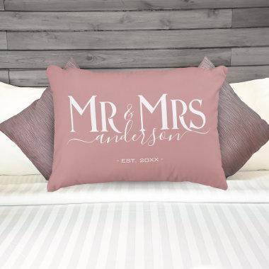 Dusty Rose Mr & Mrs Newlywed Couple Wedding Accent Pillow