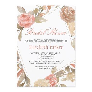 Dusty Rose Peach Cream Floral Bridal Shower Invitations