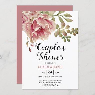 Dusty rose pink flowers wedding couples shower Invitations