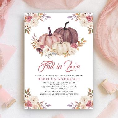 Dusty Rose Pink Pumpkin Floral Bridal Shower Invitations