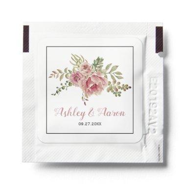 Dusty rose pink watercolor flowers floral wedding hand sanitizer packet