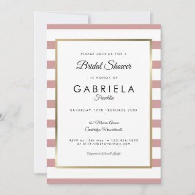 Dusty Rose Stripe Wedding Bridal Shower Invitations
