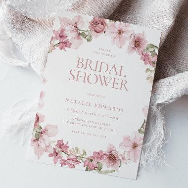Dusty Rose Watercolor Floral Bridal Shower Invitations
