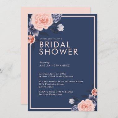Dusty Rose Watercolor Floral Modern Bridal Shower Invitations
