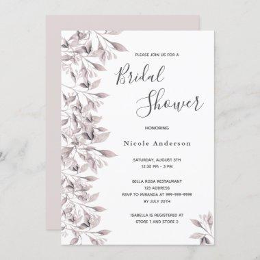 Dusty rose white botanical script Bridal Shower Invitations
