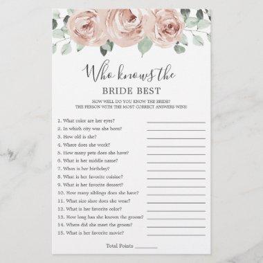 Dusty Rose Who Knows Bride Best Bridal Shower Game
