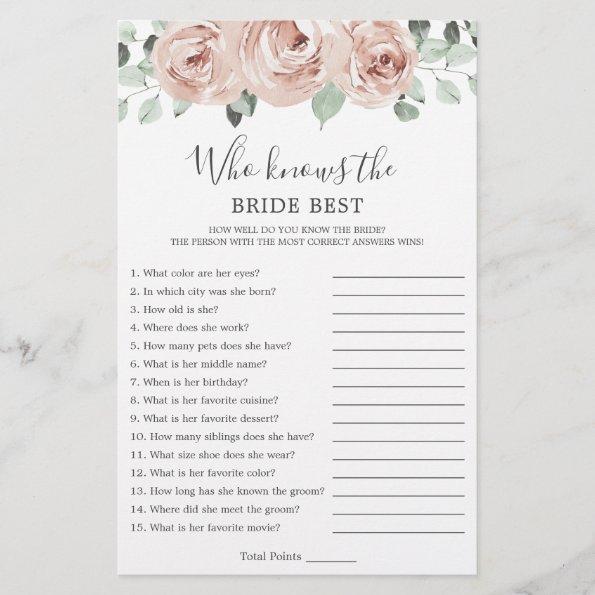 Dusty Rose Who Knows Bride Best Bridal Shower Game