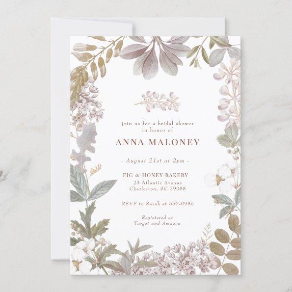 Dusty Sage Lavender Botanical Floral Bridal Shower Invitations
