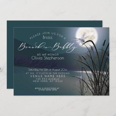 Dusty Teal Brunch Bubbly Full Moon Dragonfly Invitations