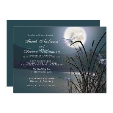 Dusty Teal Wedding Full Moon Dragonfly Pond