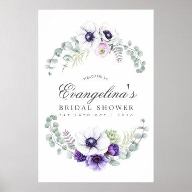 Dusty Violet Floral Bridal Shower Welcome Poster