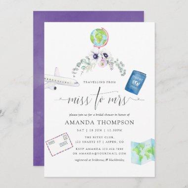 Dusty Violet Floral Miss To Mrs Bridal Shower Invitations