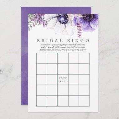 Dusty Violet Watercolor Floral Bridal Shower Bingo Invitations