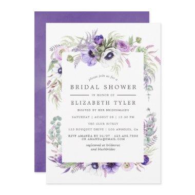 Dusty Violet Watercolor Floral Bridal Shower Invitations