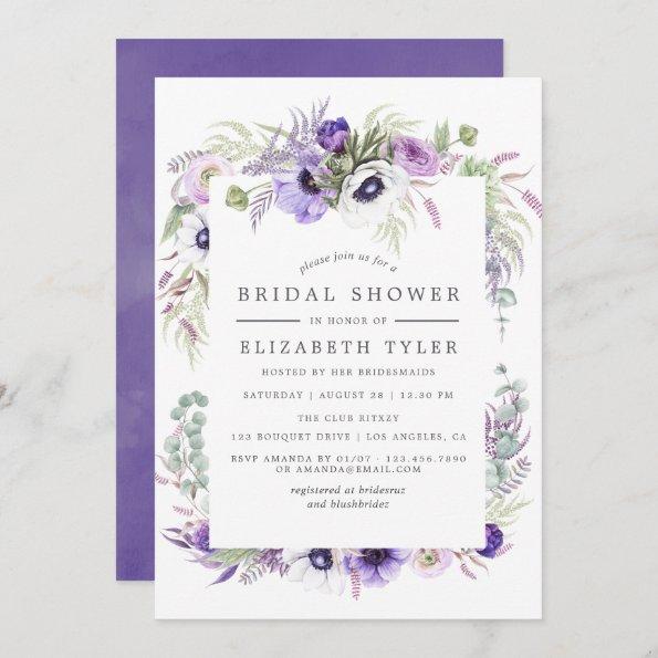 Dusty Violet Watercolor Floral Bridal Shower Invitations