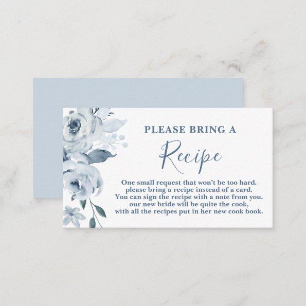 DustyBlue Floral Bridal Shower Recipe Invitations Request