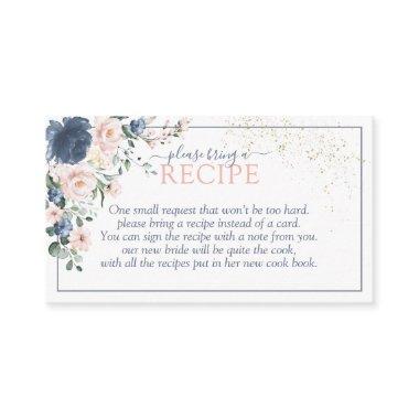 Duty Blue Blush Pink Floral Please Bring A Recipe Enclosure Invitations